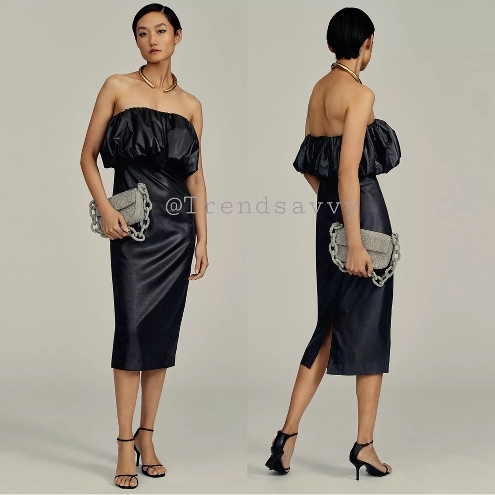 Anthropologie Let Me Be Black Strapless Bubble Midi Dress Medium Cocktail Formal